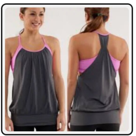 Lululemon EUC No Limits purple & grey layered tank built in bra size 4 - Picture 1 of 6
